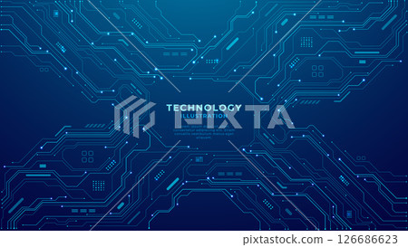 Abstract AI circuit board. Blue technological background. Abstract AI circuit board. Blue technological background. 126686623