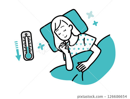 Illustration of a woman sleeping soundly with the temperature lowered Illustration of a woman sleeping soundly with the temperature lowered 126686654