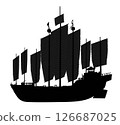 Sailing ship detailed vector silhouette. Junk ship 126687025