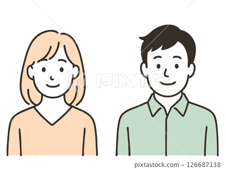 簡單的年輕男女半身像插畫 簡單的年輕男女半身像插畫 126687138