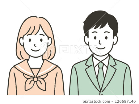 Bust-up illustration of male and female high school students in uniform 126687140