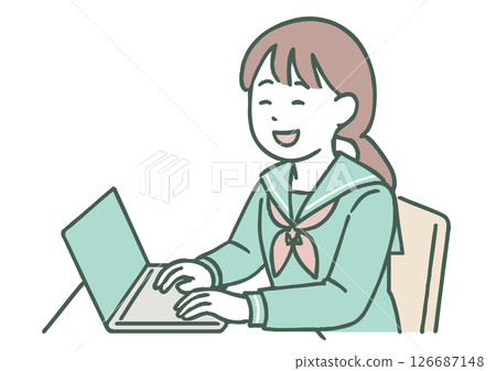 Illustration of a female high school student using a laptop 126687148