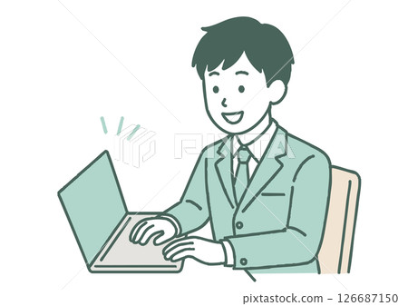 一名男高中生使用筆記型電腦的插圖 126687150
