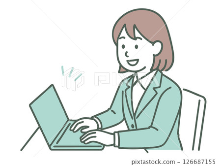 Business woman operating a computer (smile) 126687155