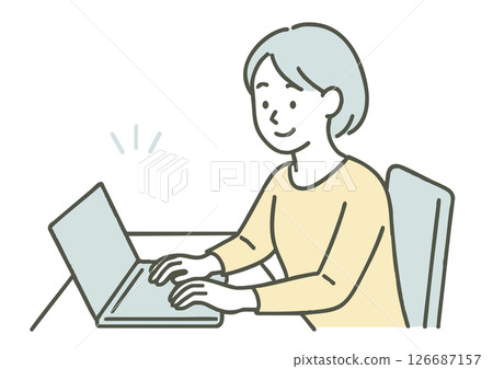 Business woman operating a computer (smile) 126687157