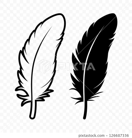 Vector Black and White Fluffy Feather Logo Icons. Silhouette Feather Set Closeup Isolated. Design Template of Flamingo, Angel, Bird Feather. Lightness and Freedom Concept Vector Black and White Fluffy Feather Logo Icons. Silhouette Feather Set Closeup Isolated. Design Template of Flamingo, Angel, Bird Feather. Lightness and Freedom Concept 126687336