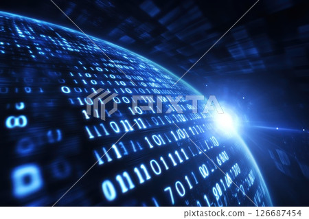 Digital Data Streams Flowing Towards a Glowing Blue World Digital Data Streams Flowing Towards a Glowing Blue World 126687454