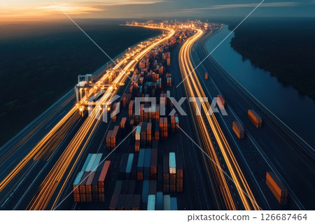 Global Logistics Pathways and Transport Networks at Sunset 126687464