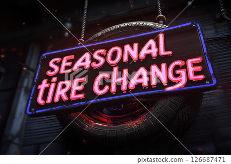 Vibrant Neon Sign for Seasonal Tire Change in a Futuristic Digital Interface 126687471