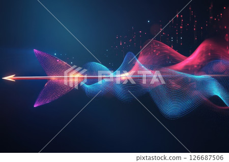 Colorful abstract wave flow with arrow symbolizing innovation and progress in technology design 126687506