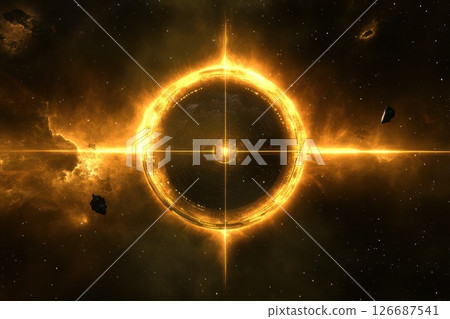 Glowing Deep Space Background with Circular Design and Stars 126687541