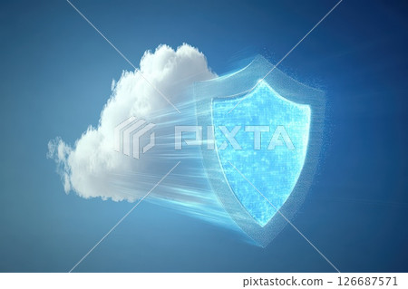 Digital Shield Icon with Cloud in Bright Blue Sky for Cybersecurity and Data Protection Concepts Digital Shield Icon with Cloud in Bright Blue Sky for Cybersecurity and Data Protection Concepts 126687571