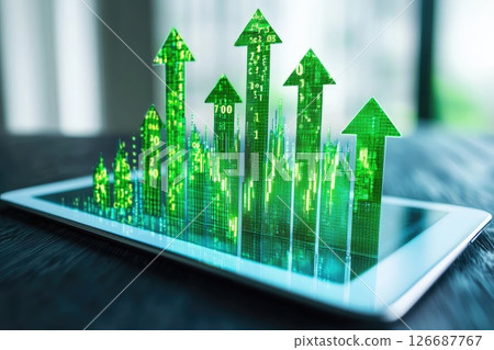 Futuristic Tablet Displaying Growth and Data Trends Futuristic Tablet Displaying Growth and Data Trends 126687767