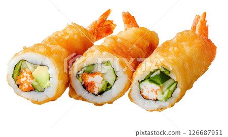 Tempura roll food PNG clipart isolated on white background. Tempura roll food PNG clipart isolated on white background. 126687951
