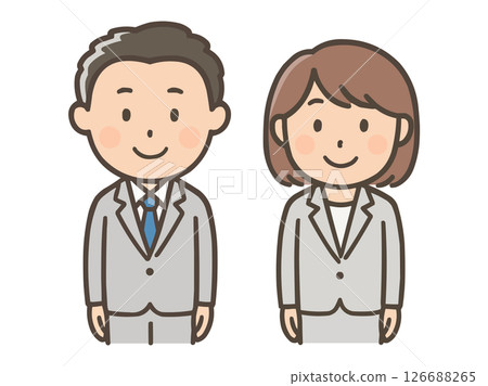 穿著西裝的男女商人微笑插圖 126688265