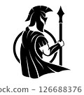silhouette illustration of spartan warrior holding spear 126688376