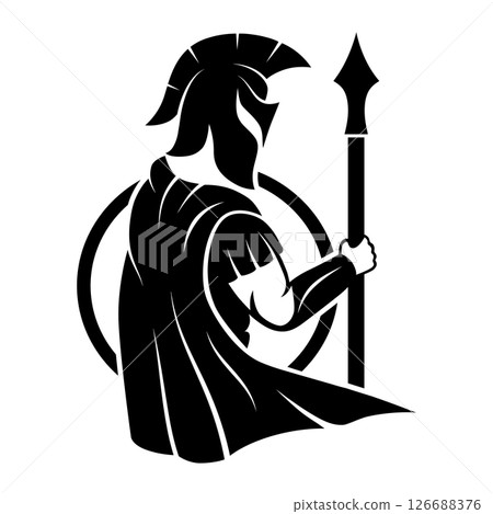 silhouette illustration of spartan warrior holding spear 126688376