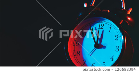 Analog retro clock, five minutes to midnight 126688394
