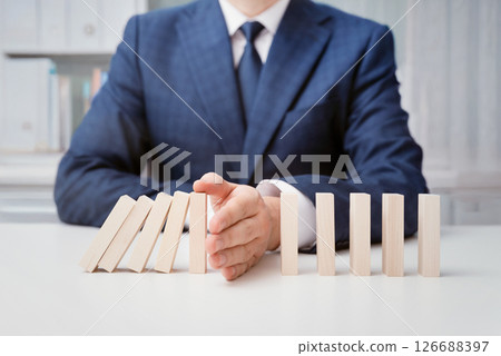 Domino business risk, crisis effect concept 126688397