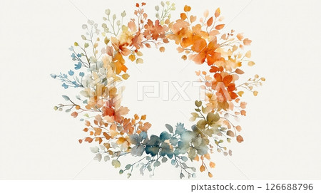 Watercolor autumn floral wreath 126688796