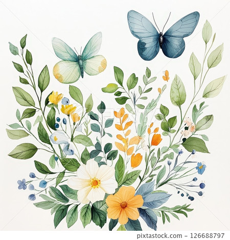 Watercolor floral bouquet with butterflies Watercolor floral bouquet with butterflies 126688797