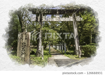 Watercolor painting of Izushi Shrine's first torii gate, Toyooka City, Hyogo Prefecture 126688931