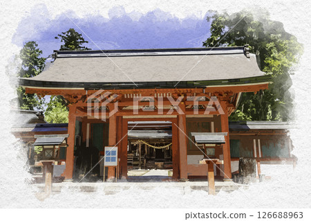 Watercolor style Izushi Shrine, Shinmon Gate, Toyooka City, Hyogo Prefecture 126688963
