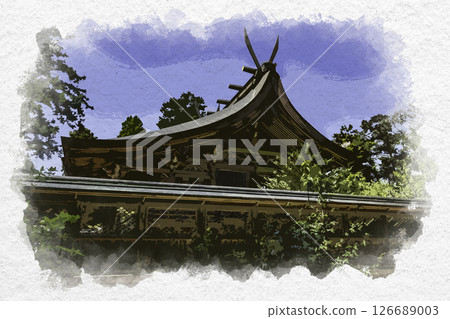 水彩風格出石神社，主殿，兵庫縣豐岡市 126689003