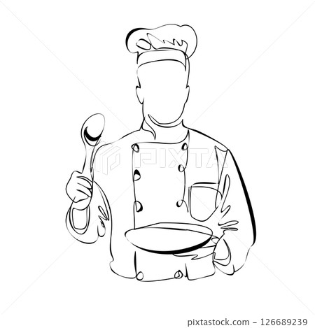 Chef cook line art vector illustration isolated on white background 126689239