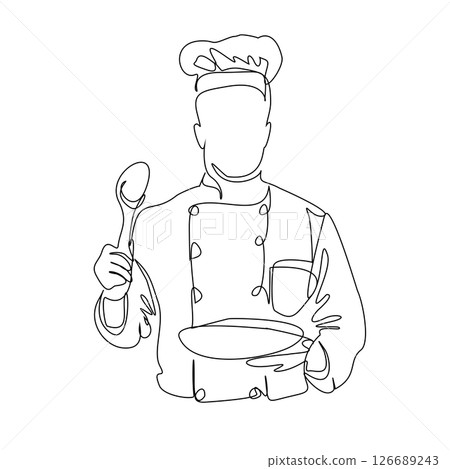 Chef cook line art vector illustration isolated on white background 126689243