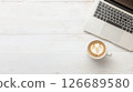 White Office Desk, Laptop, Coffee, Copy Space 126689580