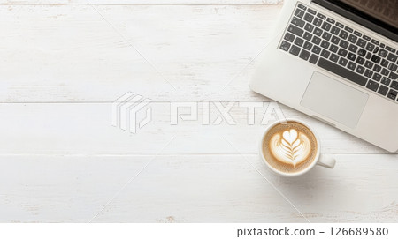 White Office Desk, Laptop, Coffee, Copy Space 126689580