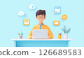 Young Man Working on Laptop at Desk (3D Render). 126689583