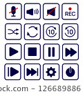 Media UI icon pack with buttons for play, pause, volume, record, repeat and shuffle. Great for podcast apps, remote control or stream UI. 126689886
