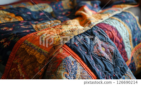 Quilts add tradition, warmth, and timeless charm to home decor, enhancing aesthetic appeal and comfort. 126690214