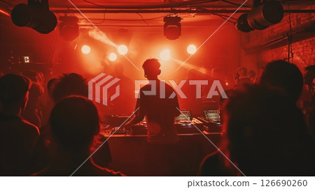 Electronic music pulses through a vibrant underground club, uniting diverse souls in an electrifying dance. 126690260