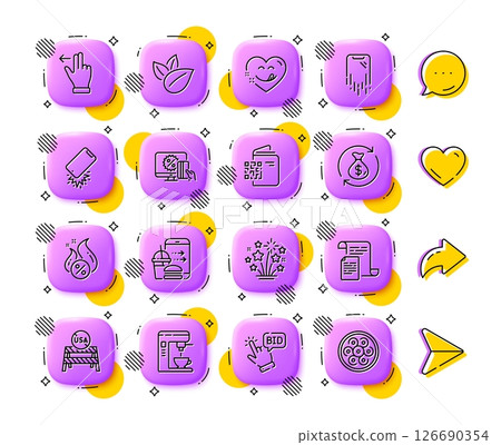 Hot loan, Food order and Change money line icons. App 3d buttons. Social media comment, share, like icons. Pack of Qr code, Fireworks stars, Bid offer icon. Vector Hot loan, Food order and Change money line icons. App 3d buttons. Social media comment, share, like icons. Pack of Qr code, Fireworks stars, Bid offer icon. Vector 126690354