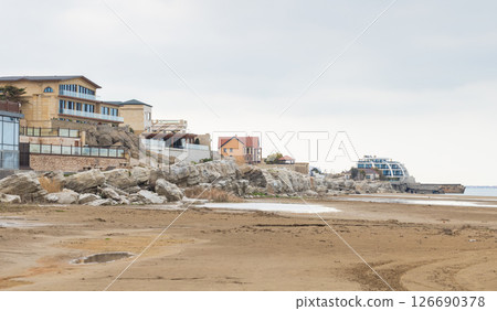 Buzovna, Azerbaijan. Coastal landscape photo featuring residential houses 126690378