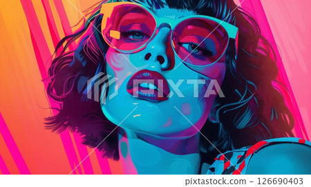 Retro-themed artwork with bold designs and vivid colors adds nostalgic flair to any space. 126690403