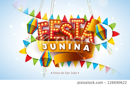 Festa Junina Illustration with Party Flags, Confetti and Light Bulb Billboard Letter on Yellow Background. Vector Brazil Sao Joao June Festival Design for Greeting Card, Banner or Holiday Poster. Festa Junina Illustration with Party Flags, Confetti and Light Bulb Billboard Letter on Yellow Background. Vector Brazil Sao Joao June Festival Design for Greeting Card, Banner or Holiday Poster. 126690622