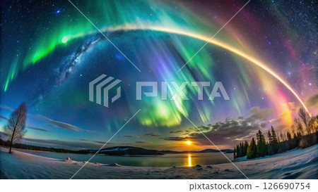 Spectacular Display of Multiple Aurora in the Night Sky. Generative AI 126690754