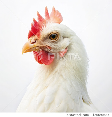 Close Up of a White Chicken With Red Comb. Generative AI 126690883