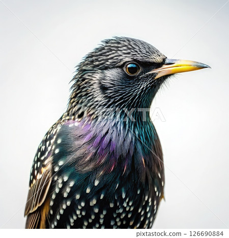 Close Up Portrait of a Starling on White Background. Generative AI Close Up Portrait of a Starling on White Background. Generative AI 126690884