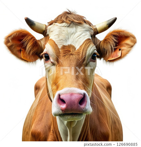 Close Up of a Brown and White Cow. Generative AI 126690885