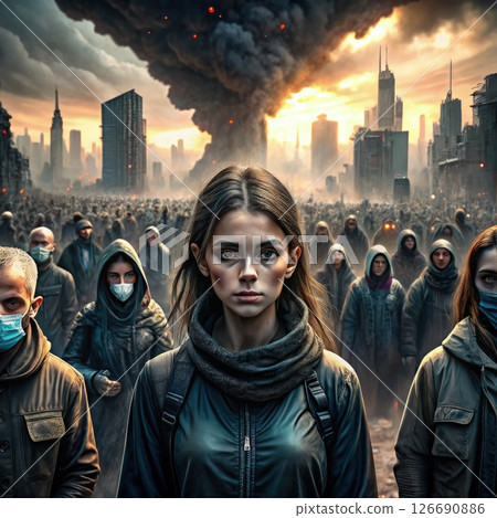 Group of People Standing in Front of City. Generative AI 126690886