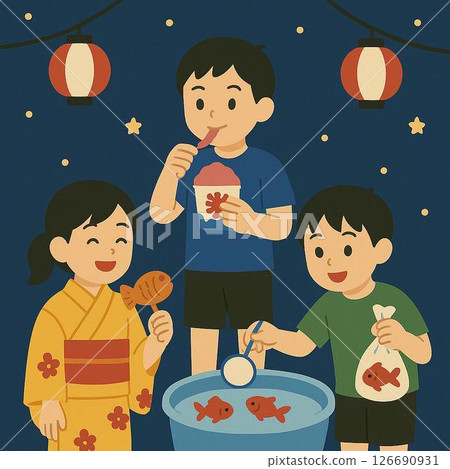 孩子欣賞煙火 126690931