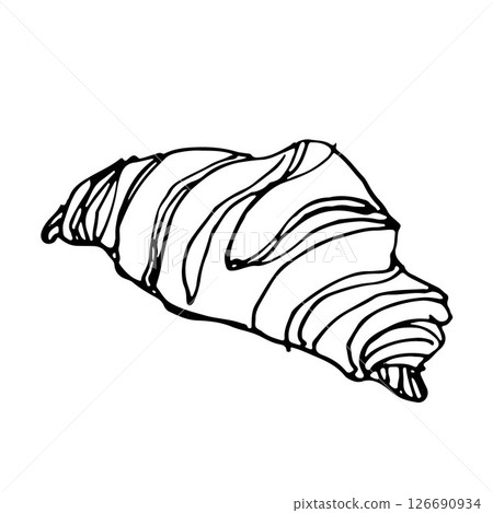 Doodle illustration of croissant on white background, baked dessert sketch on white background 126690934