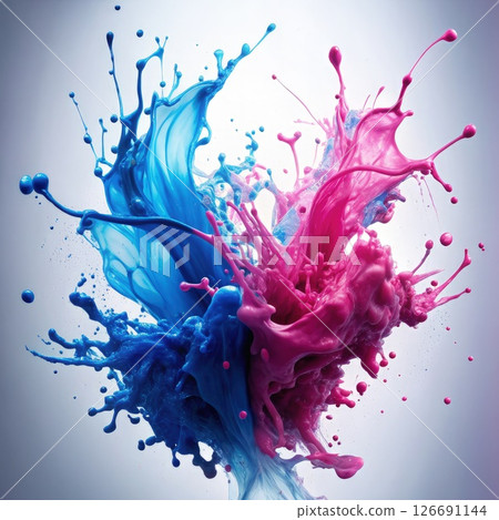 Blue and Pink Liquid Splashing Into the Air. Generative AI 126691144