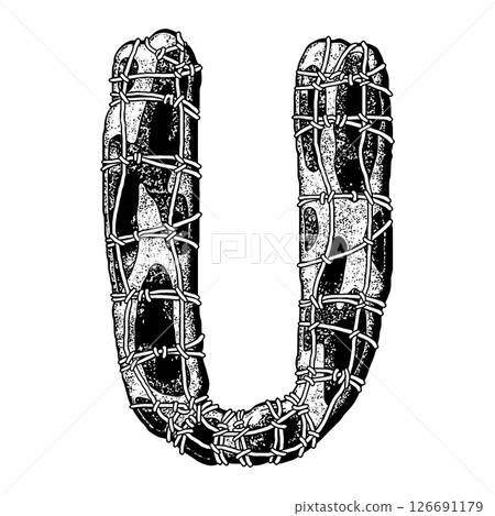 Wrapped in wire letter. Grungy vector font. Art lettering. Wrapped in wire letter. Grungy vector font. Art lettering. 126691179
