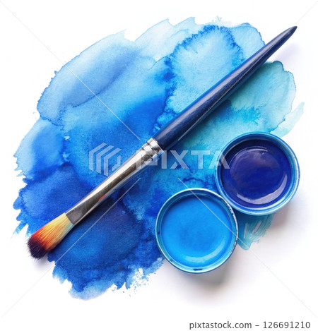 Blue Paintbrush on White Surface. Generative AI 126691210